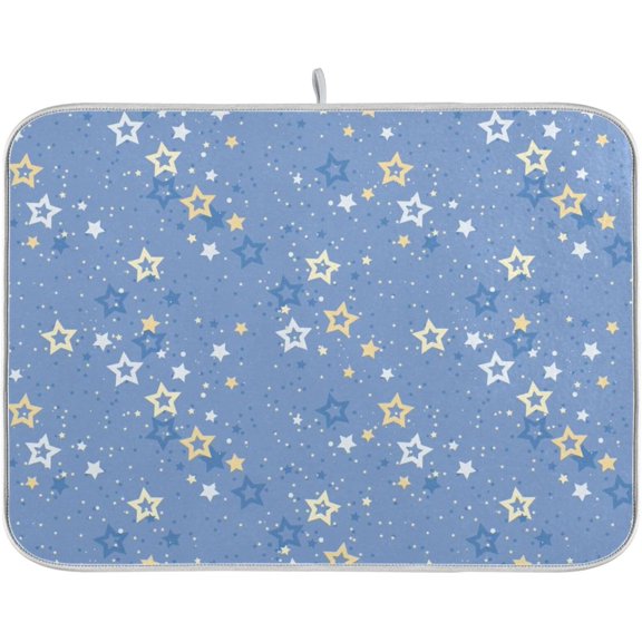Patriotic Stars Blue Dish Drying Mat for Kitchen, Microfiber Absorbent Dish Draining Mat, Large Kitchen Drying Mats Heat Resistant Drying Pad for Counter 18x24