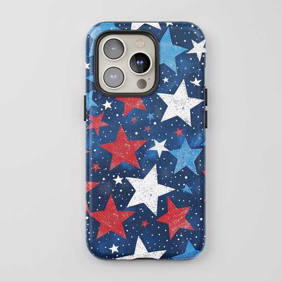 Patriotic Stars For All iPhone Series Protective Phone Case Distressed Pattern Red White Blue