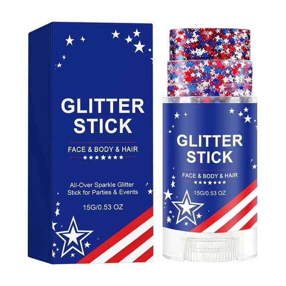 Patriotic Stars Glitter Stick,4th of July Face Hair Body Glitter Makeup, Sparkling Glitter Makeup Accessory for Women Men Independence Game Day