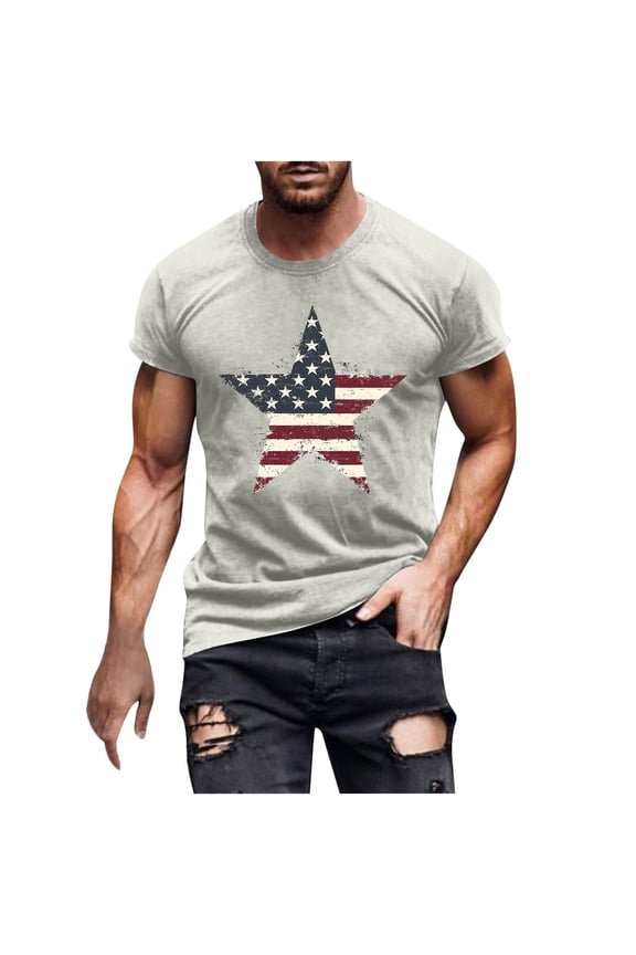 Patriotic Stars Graphic T-Shirt for Mens Summer Short Sleeve Shirts 4th of July USA Flags Printed Blouse Casual Comfort Tshirts Sporty Tops Independence Day T Shirt
