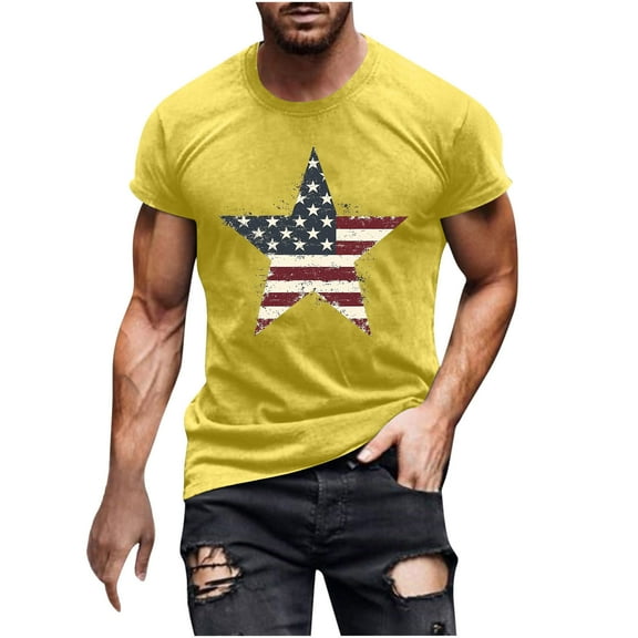 Patriotic Stars Graphic T-Shirt for Mens Summer Short Sleeve Shirts 4th of July USA Flags Printed Blouse Casual Comfort Tshirts Sporty Tops Independence Day T Shirt
