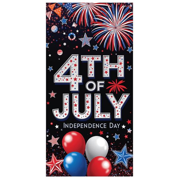 Patriotic Stars Independence Day Fireworks Banner Colorful Balloons 4th July Celebration for Holiday Decor Party Event Festivities