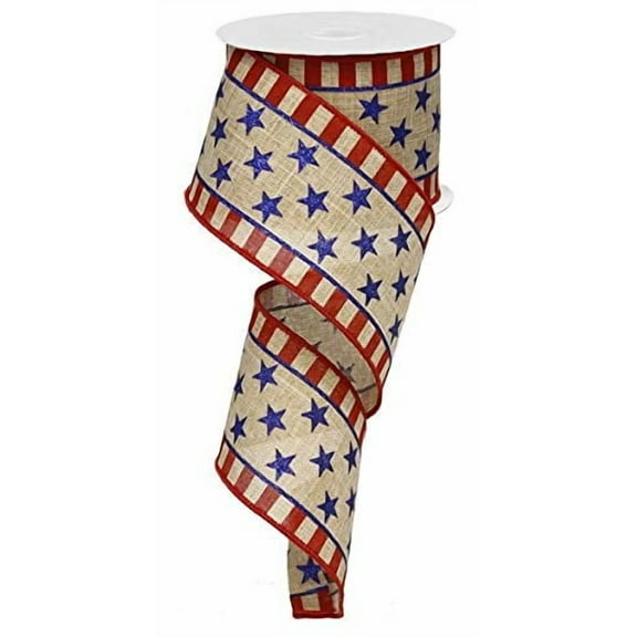 Patriotic Stars & Stripes Canvas Wired Edge Ribbon - 10 Yards (2.5")