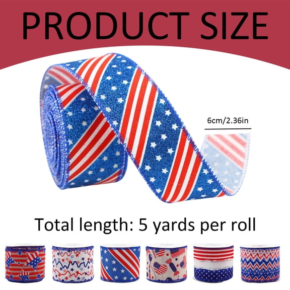 Patriotic Stars Stripes Satin Ribbon - 2.63" x 5 Yards, Wired Edge, Memorial Day, 4th of July, 250th Anniversary USA, Vintage Americana, Wreath, Gift Wrap, Election, Rally, Parade, Veterans Day
