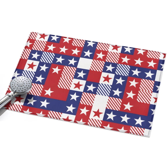 Patriotic Stars Washable Area Rug 2 x 3 ft Blue Red Grid Independence Day Soft Non Slip Rugs Stain Repellent Indoor Felt Carpet for Living Dining Room Bedroom Home Office