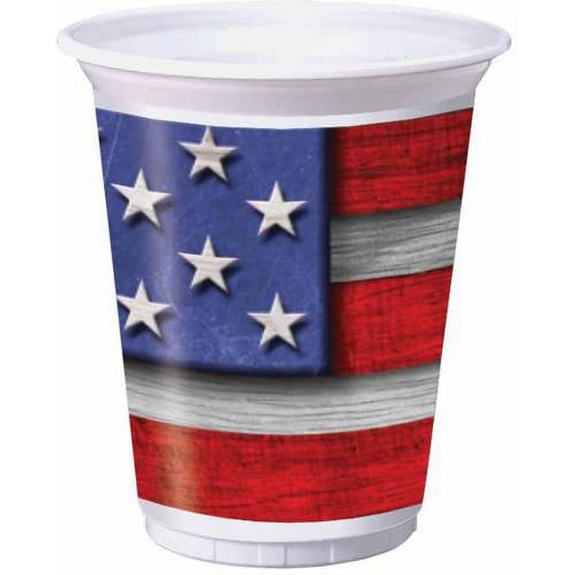 Patriotic Steel Plastic Cups, 8Pack