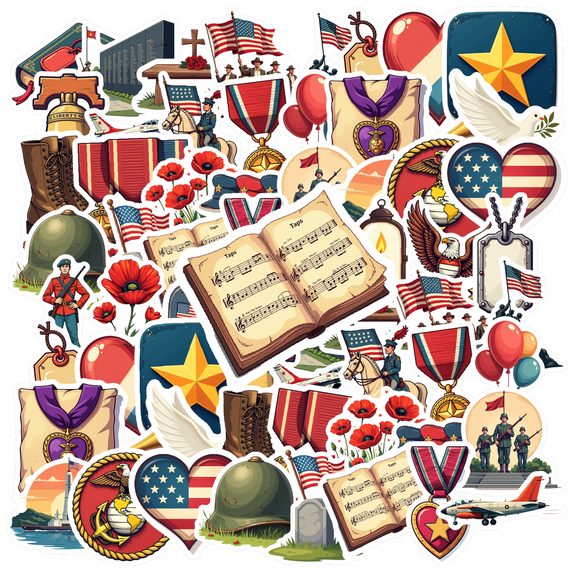 Patriotic Sticker Pack Military Stationery Stickers Badge Graffiti Decals for Notebooks Suitcase