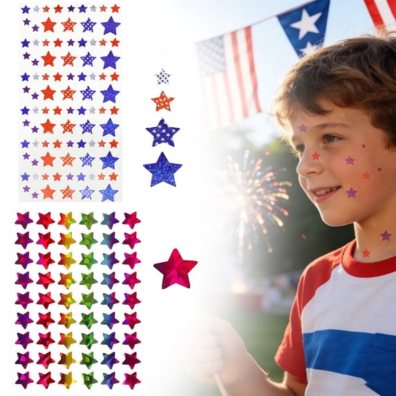 Patriotic Stickers,4th of July Stickers, 10 Sheets Red White Blue Glitter Small Star Stickers, Patriotic Decals Label for 4th of July Independence Day Classroom DIY Crafts Party Decorations(A*5+B*5)