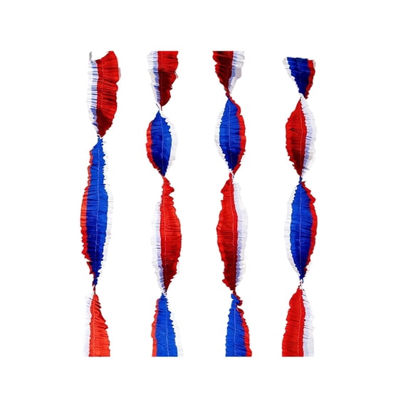Patriotic Streamers for 4th of July Decorations – Red White and Blue Crepe Paper Streamers, 4 Pack, 118 Inches Each, for Party, Stair Railing, and Ceiling Decor