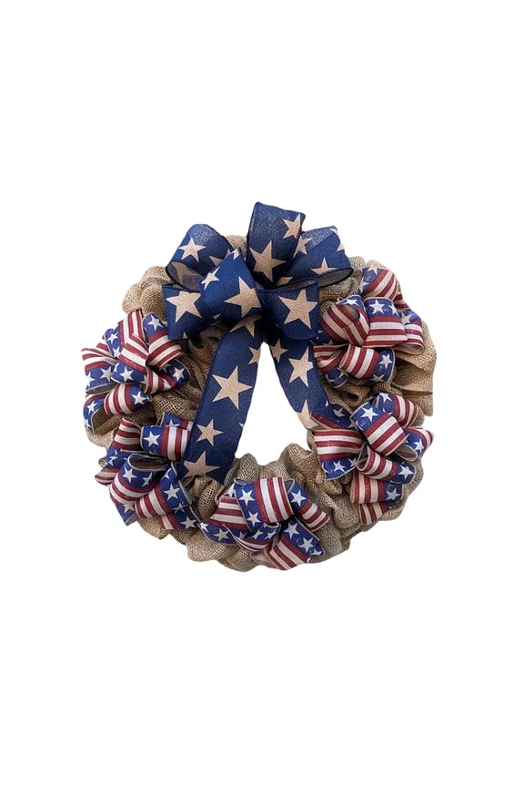 Patriotic Stripe Ribbon Wreath For Front Door, Forth Of July Rustic Wreath For Indoor Outdoor, Independence Memorial Home Decor 11.8 In Multicolor
