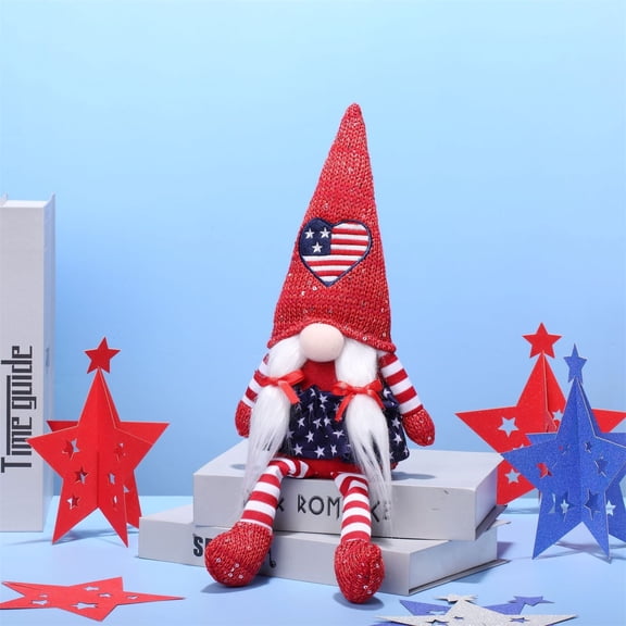 Patriotic Striped Five-Point Star Gnome Figurine – Red, White & Blue Faceless Doll for Independence Day Home Decor, Mantel Display or Festive Table Accent