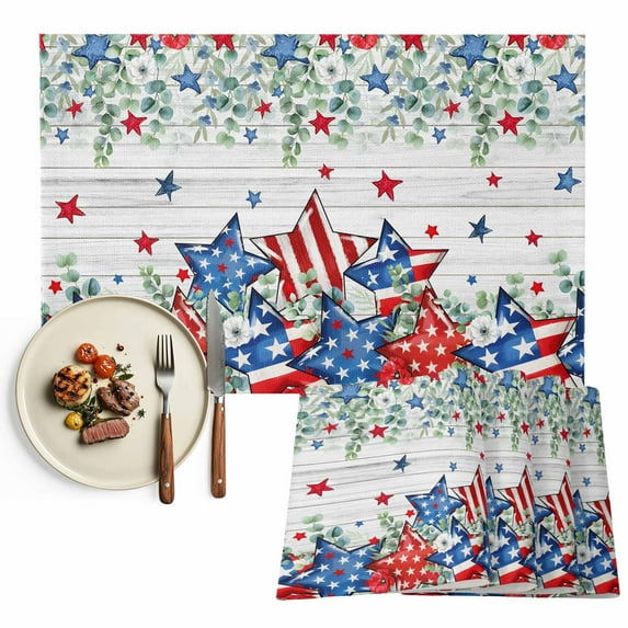 Patriotic Striped Stars 4th of July Placemats Set of 12, Red White and Blue Table Mats Washable Heat-Resistant Non-Slip Place Mats for Kitchen Dinner Table Indoor Outdoor Decor,13x19 Inch Farmhouse