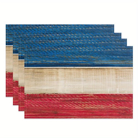 Patriotic Stripes Placemats Set of 4 12x18 Inch Red White and Blue Pattern Place Mats for Kitchen Dining Room Americana Decor, Patriotic Table Setting, Holiday Placemats, Vintage Style