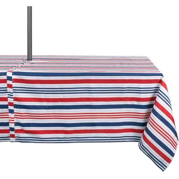 Patriotic Stripes Tabletop Collection, Stain Resistant & Waterproof, Tablecloth, 60x84 w/Zipper, Red, White, & Blue