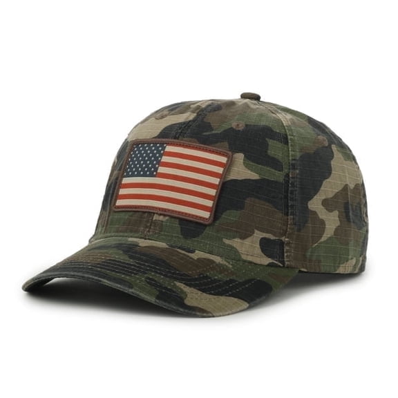 Patriotic Camo Baseball Hat  Unstructured Low Profile Cotton Cap with American Flag Patch, Adjustable Hook-and-Loop, One Size