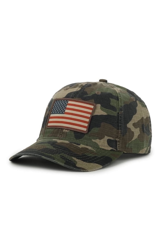 Patriotic Camo Baseball Hat Unstructured Low Profile Cotton Cap with American Flag Patch, Adjustable Hook-and-Loop, One Size