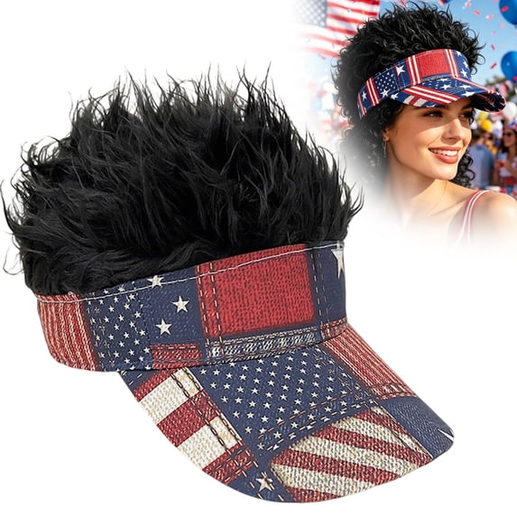 Patriotic Sun Visor Hat with American Flag,4Th Of July Novelty Baseball Cap,Funny Golf Hats,Adjustable Funny Wig Visor,for Men and Women,Adult(J)