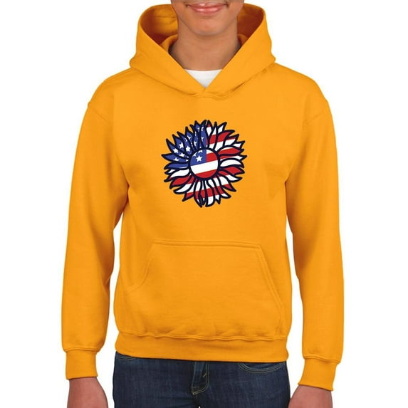 Patriotic Sunflower Bold Lineart Hoodie Juniors -Image by Shutterstock, Large