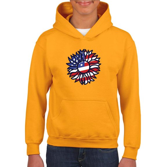 Patriotic Sunflower Bold Lineart Hoodie Juniors -Image by Shutterstock,  x-Large