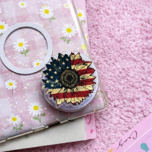 Patriotic Sunflower MagSafe Phone Grip: American Flag 4th of July Magnetic Phone Holder, Independence 250th Anniversary Phone Popgrip