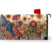 Patriotic Sunflower Mailbox Cover with American Flag Magnetic Floral Mailbox Wrap for Standard Size Mail Box Covers Waterproof Spring Summer Farmhouse Garden Decor USA Country 21x18 Inch