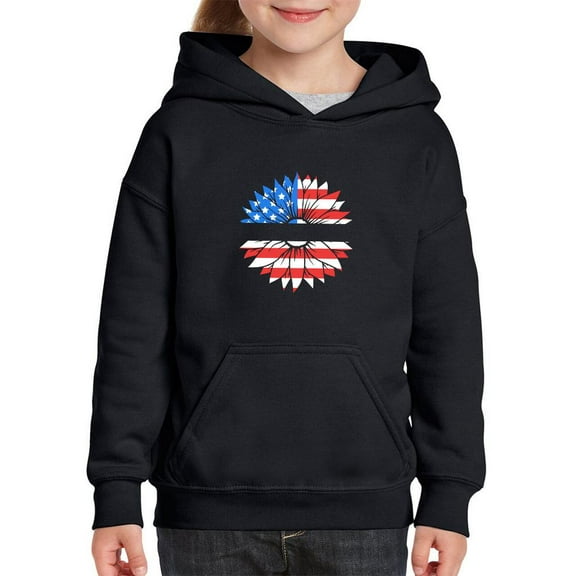 Patriotic Sunflower Usa Hoodie Juniors - Youth Hoodie, Black, Small