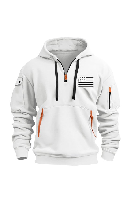 Patriotic Sweatshirts for Men American Flag Sweatshirt Men Zip Up Hoodie Men Graphic Hoodie Mens Hooded Sweatshirt Active Fit Casual Long Sleeve Apparel with Exterior Pocket M White