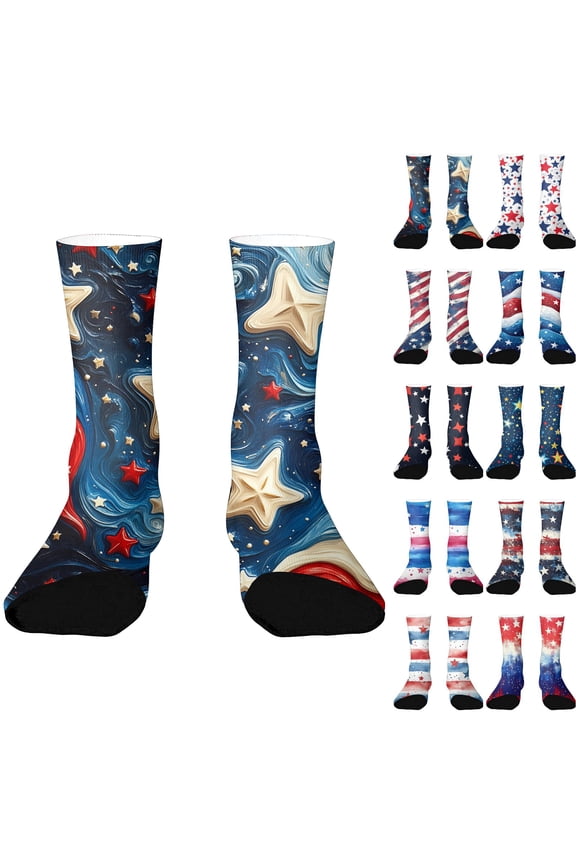 Patriotic Swirl Star Compression Socks with Red White Blue Design and Calf Support, Awesome For Fourth Of July Parades Memorial Day Gatherings White