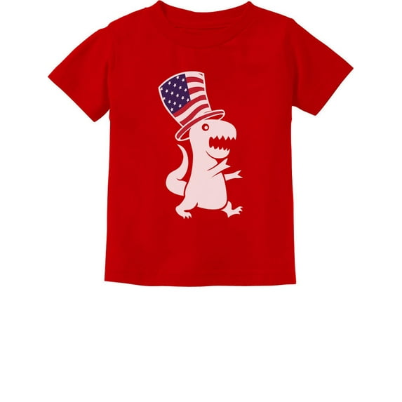 Patriotic T-Rex Dinosaur Tstars Boys' 4th of July Tee - Celebratory Independence Day Graphic Shirt - Ideal Gift for Kids and Toddlers - Unisex Children's Holiday Apparel - 5/6 Red