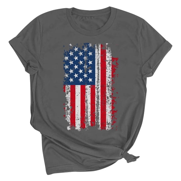 Patriotic T-Shirts for Womens，Summer Independence Day Tops Usa Flag Star Printed Tee Shirts Round Neck Tees Short Sleeve Top 4Th Of July Summer T Shirts Workout Sport Yoga Tunics Blouses