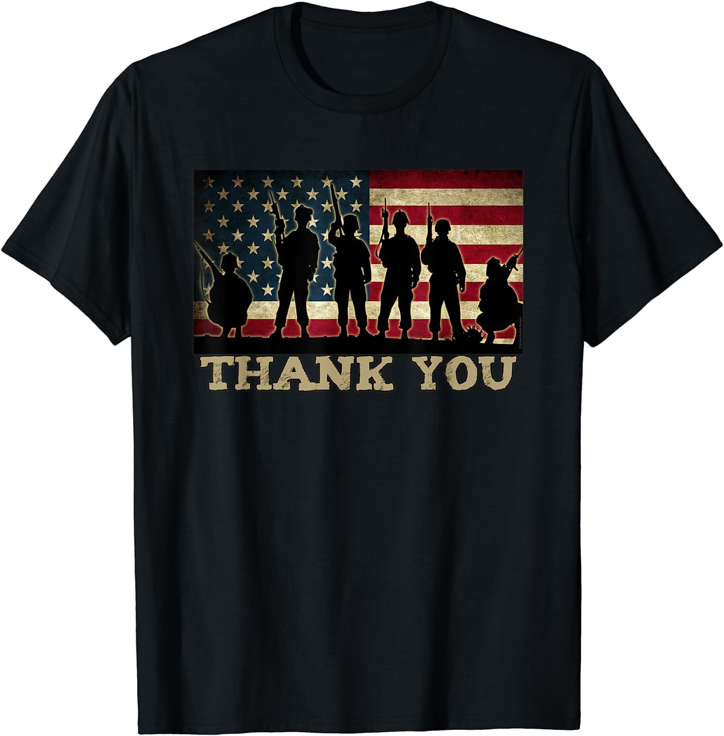 Patriotic THANK YOU Soldiers and Veterans American Flag T-Shirt Black ...