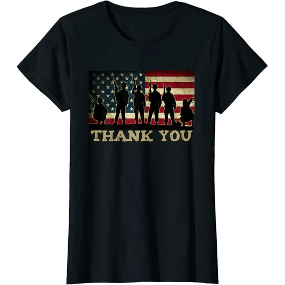 Patriotic THANK YOU Soldiers and Veterans American Flag T-Shirt