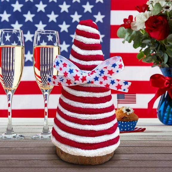 Patriotic Table Decoration 4th of July Wooden Table Centerpiece Independence Day White Blue Red American Flag Star Conical Column Table Decoration Freestanding Table Signs