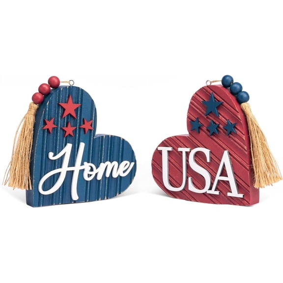 Patriotic Table Decorations Memorial Day Tabletop Decorations for Home Wooden Centerpieces Red White and Blue Memorial Day for 4th of July-4 inch