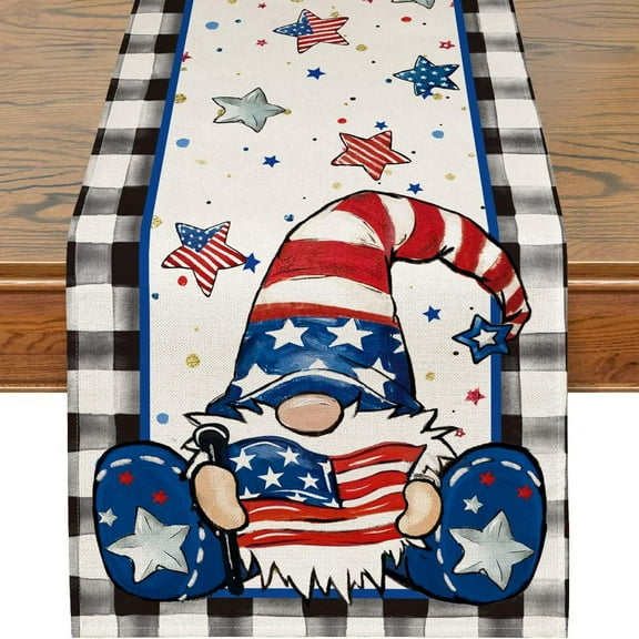 Patriotic Table Runner, 4th of July Decorations for Home Gnome Memorial Day Decor 4th of July Table Runner Independence Day Decor Indoor Outdoor Party Dining Table Decorations (13'''' x 72'''')