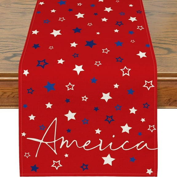 Patriotic Table Runner, 4th of July Decorations for Home Star Memorial Day Decor Red 4th of July Table Runner Independence Day Holiday Indoor Outdoor Party Table Decorations (13'''' x 72'''')