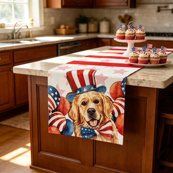 Patriotic Table Runner, 4th of July Independence Day Tablecloth, Stars and Stripes Polyester Table Cover, Heat Resistant Kitchen Counter Runner for Memorial Day, BBQ, Party, Home Decor, 13x71 Inch