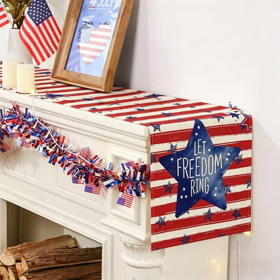 Patriotic Table Runner,America 250 Years Table Runner “Let Freedom Ring” Patriotic Decor, Red White Blue 4th of July Table Flag for Independence Day Memorial Day Decorations,13"x90"