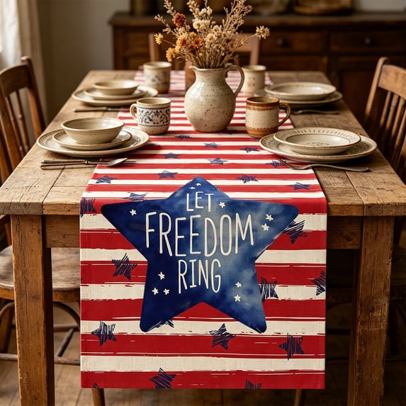 Patriotic Table Runner,America 250 Years Table Runner “Let Freedom Ring” Patriotic Decor, Red White Blue 4th of July Table Flag for Independence Day Memorial Day Decorations,13"x35"