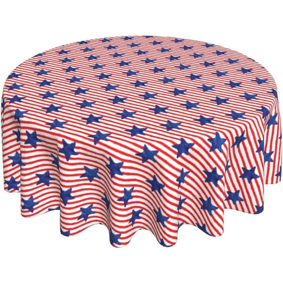 Patriotic Tablecloth 4th of July Tablecloth Washable Reused Table Cover Blue Star Round Tablecloth 60 Inch for Holiday Dinner Picnic Outdoor Party Dining Room Table Decor