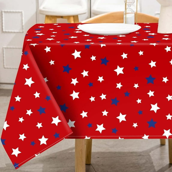 Patriotic Tablecloth Rectangle 4th of July Table Cloth Washable Red Blue White Stars Table Cover for Independence Day Memorial Veteran's Day