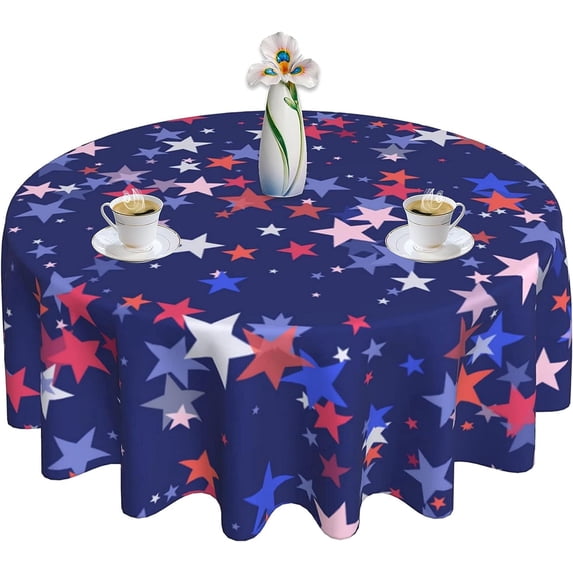 Patriotic Tablecloth Red White and Blue 4th of July Tablecloth Star Round Tablecloth 60 Inch Washable, for Independence Day Parties Picnic Dining Room Table Decor