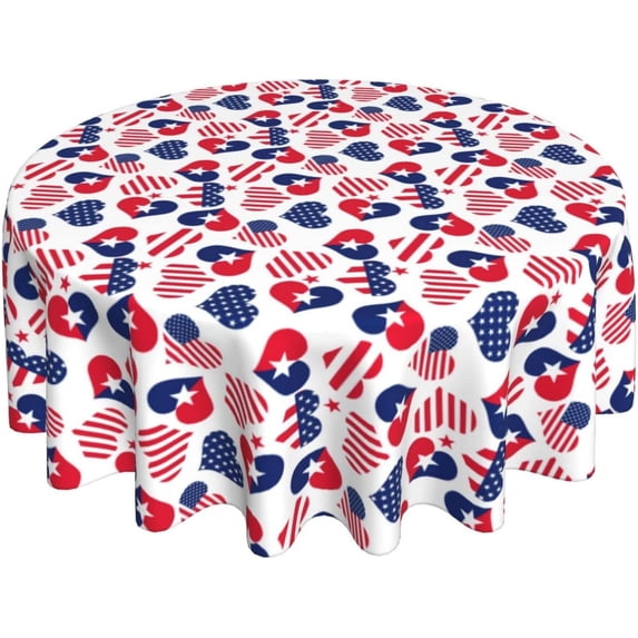 Patriotic Tablecloth Red White and Blue Tablecloth Love Round Tablecloth 60 Inch Washable Reusable for 4th of July Tablecloth Parties Dinner Picnic Dining Kitchen Decor