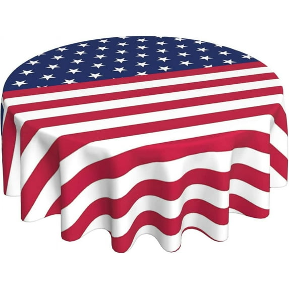 Patriotic Tablecloth Round 60 Inch American Flag Table Cloth 4th of July Table Cover Mat Washable Resistance Reused Polyester Decor for Holiday Banquet Party Home Dining Kitchen Room Picnic