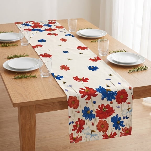Patriotic Tablecloth And Table Runner Combo,72*13in,Wrinkle Resistant Festival Table Decor, Complete Dining Accessory,Red White Blue Star Pattern Linen Kit