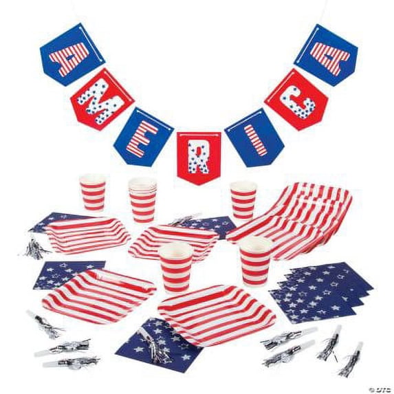 Patriotic Tableware Kit for 8 Guests, Fourth of July, Party Supplies, 33 Pcs