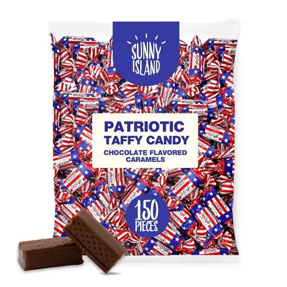 Patriotic Taffy Candy, Chocolate Flavored Caramels, USA Flag Colors, 2-Pounds