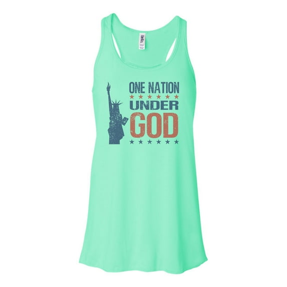 "Patriotic Tank Top, One Nation Under God, America Racerback, Soft Bella Canvas, USA Tank, Women's Patriotic Shirt, Lady Liberty Shirt, Gym T, Mint , SMALL"