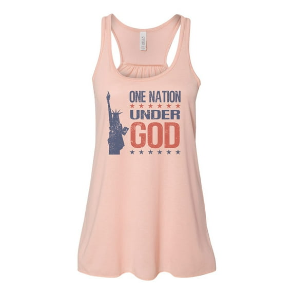 "Patriotic Tank Top, One Nation Under God, America Racerback, Soft Bella Canvas, USA Tank, Women's Patriotic Shirt, Lady Liberty Shirt, Gym T, Peach, MEDIUM"