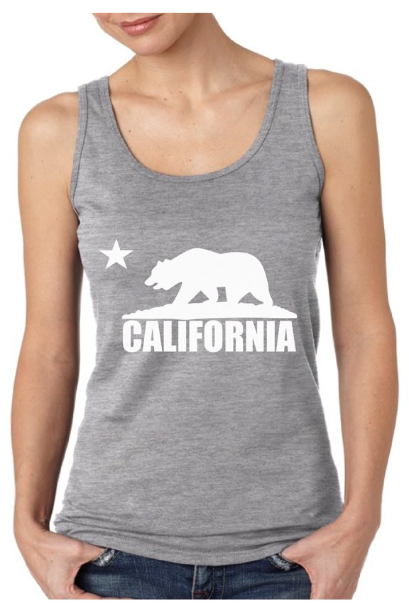Patriotic Tank Top for Women California Bear White - S M L XL 2XL Cali Graphic Tee - California USA State Tee Top Gift